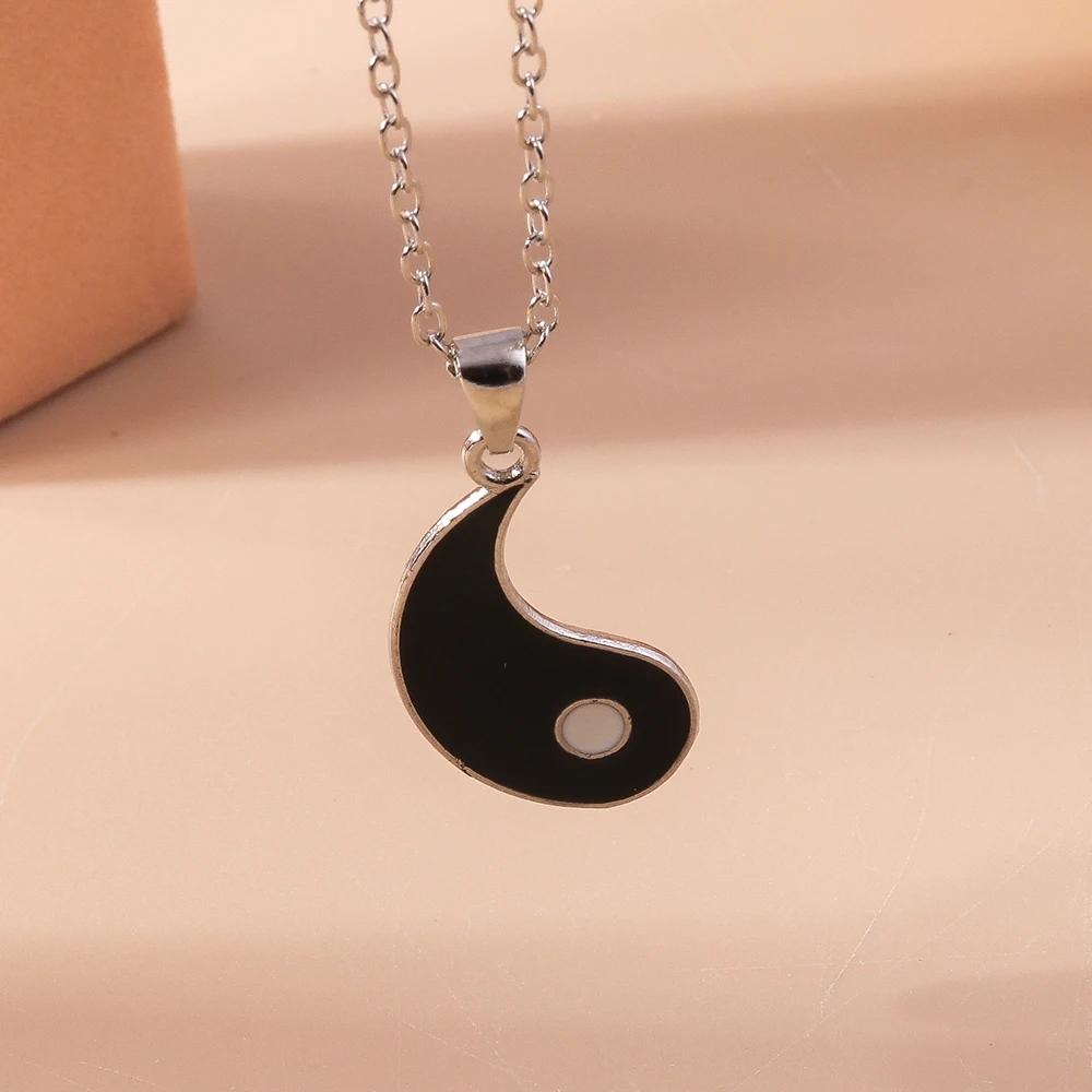 Cute Enamel Traditional Chinese Tai Chi Pendant Necklace for Couple Lovers Necklaces Chain Birthday Jewelry Gift