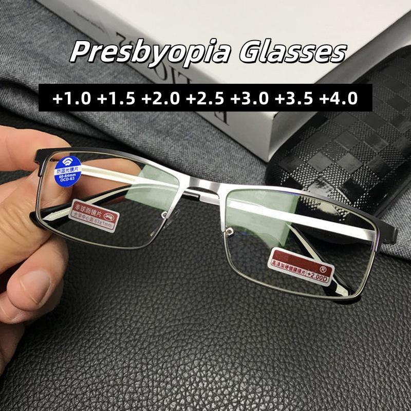 New High-end Square-shaped Metal Frame Far-sighted Glasses Blue Lightweight Filtering Eye Shielding Optical Prescription-ready Eyewear +1.0 TO +4.0