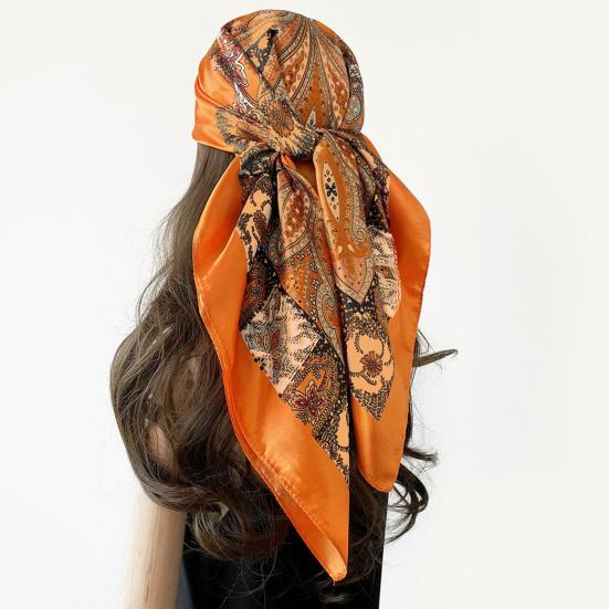 Yousheng Kerchief Cashew Pattern Faux Silk Scarf Soft Smooth Bright Color Kerchief Simulated Silk Texture Kerchief