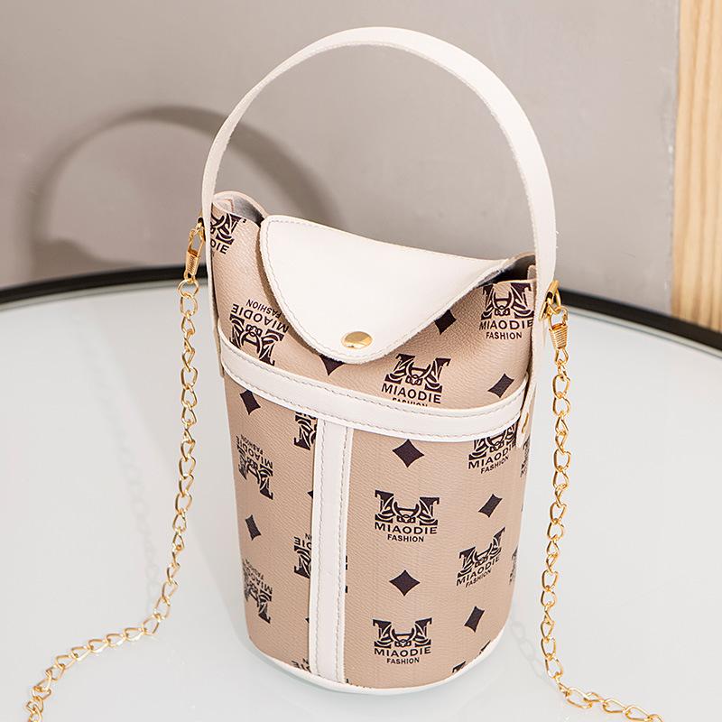 Vintage printed shoulder crossbody bucket bag versatile fashion chain makeup women's bag