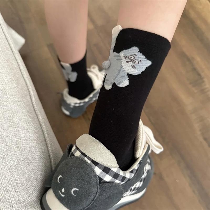 Damen Frühling und Herbst Cartoon Ei Katze Lustig Niedlich Tier Knochenlose Röhrensocken