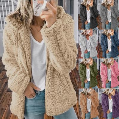 Damen Einfarbiges Kapuzenplüsch Herbst- und Winteroberteil Vielseitige Jacke