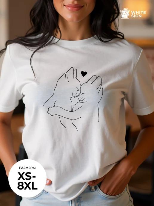 Trendy oversized cotton T-shirt Cats and Heart S