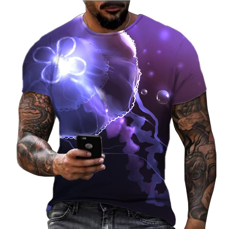 Summer Hot and Colorful Jellyfish Pattern 3D Printing American Casual Sports and Fitness Short Sleeved T-shirt