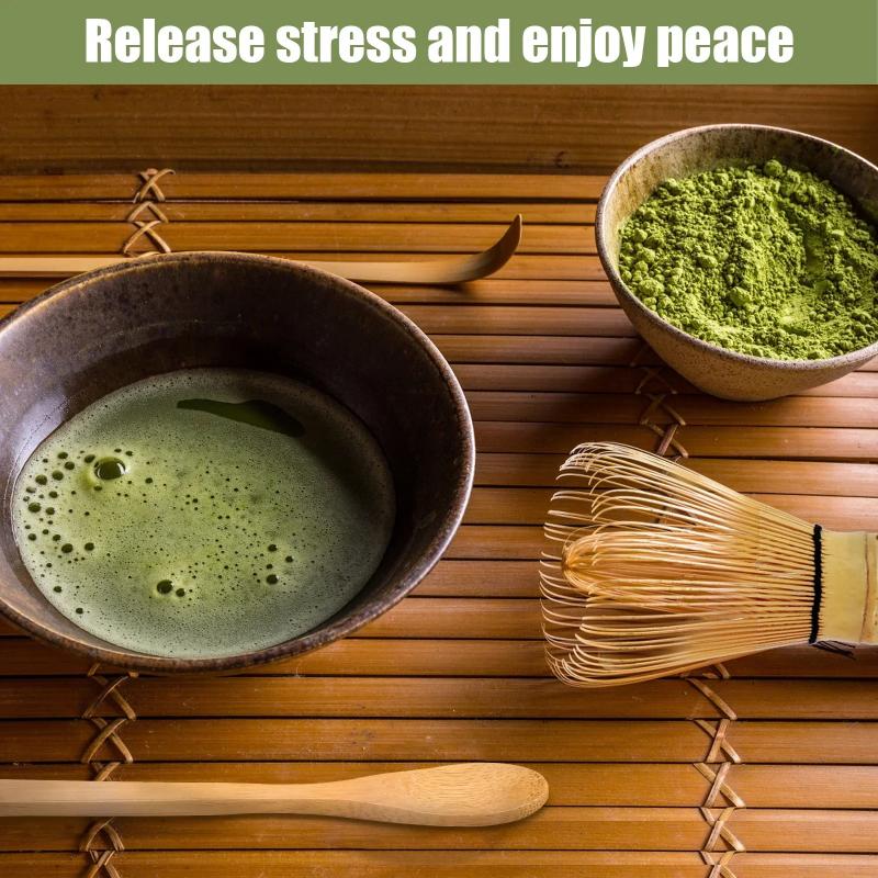 4Pcs Matcha Whisk Set Handmade Bamboo Matcha Whisk Traditional Tea Scoop Deep Scoop Tea Strainer Clear Whisk Storage Holder