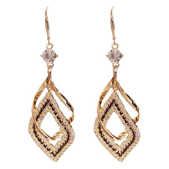 

1 пара висячих серег винтажные полые геометрические инкрустированные блестящими стразами нарядные подарки женские двухслойные серьги-крючки с ромбовидным подвесом ювелирные изделия золотистый