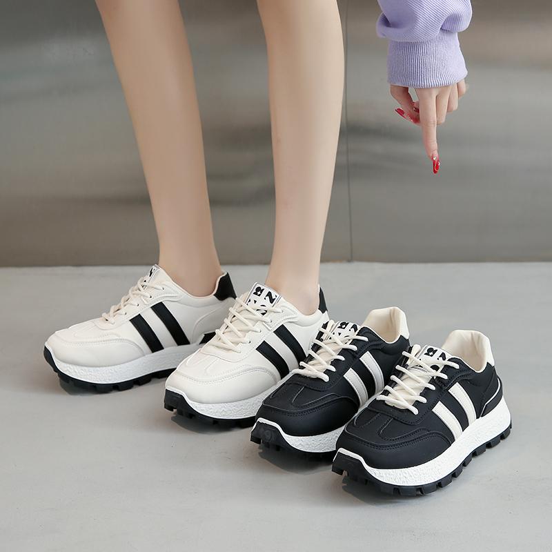 New Style Striped Large Women Thick Sole Board Shoes Front Lace Up Small White Shoes Low Top Casual Sports Sneakers Women