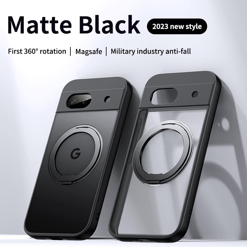 

Металлический держатель-кольцо с вращением на 360° Магнитный чехол для Google Pixel 10 9 XL 9A 8 8A Pro Противоударный бампер Беспроводная зарядка Матовая крышка for Pixel 10 Pro чёрный