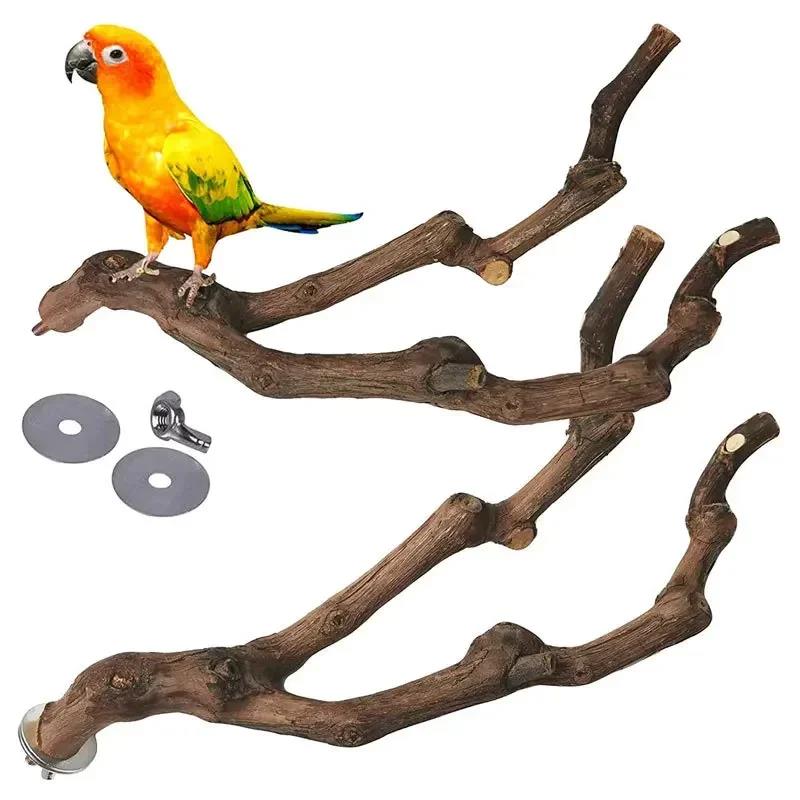 Pet Standing Stick Wild Grape Wood Pole Parrot Cockatiel Parakeet Station Board Bite Claw Grinding Toy Bird Cage Accessories 5