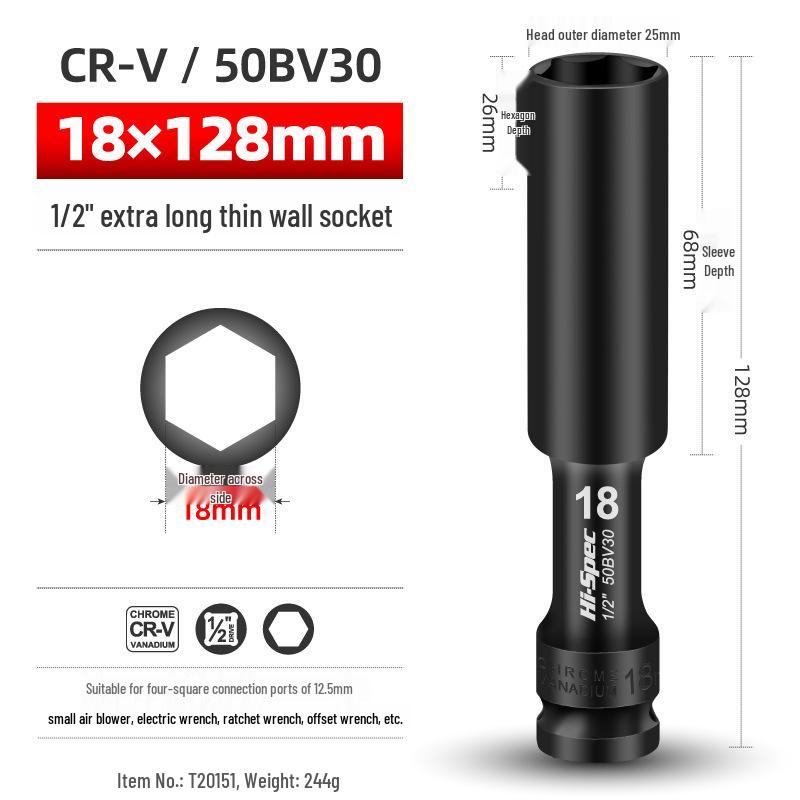 Electric Wrench Extended Thin-Walled Hex Socket Air Impact Tools for Motorcycle Repair