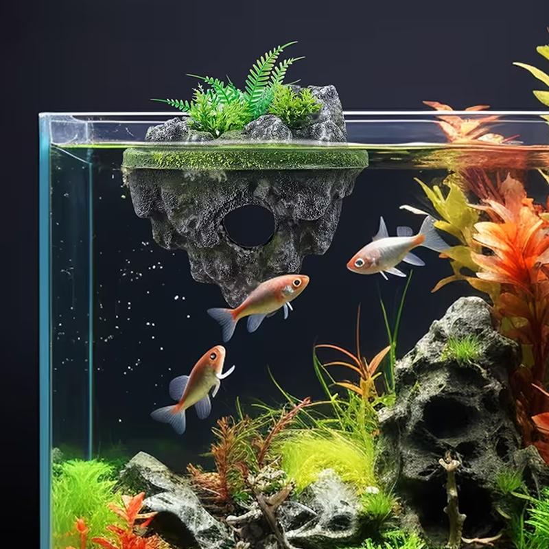 Suspended Island Fish Tank Decorative Creative Floating Stone Simulation Plants Caverns Crafts Ornaments Aquarium Accessories