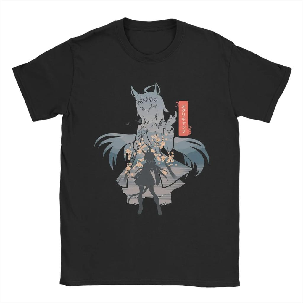 Rice Shower Uma Musume Anime T Shirts Men's Cotton Leisure T-Shirt Crew Neck Tee Short Sleeves Plus Size Loose Comfortable soft
