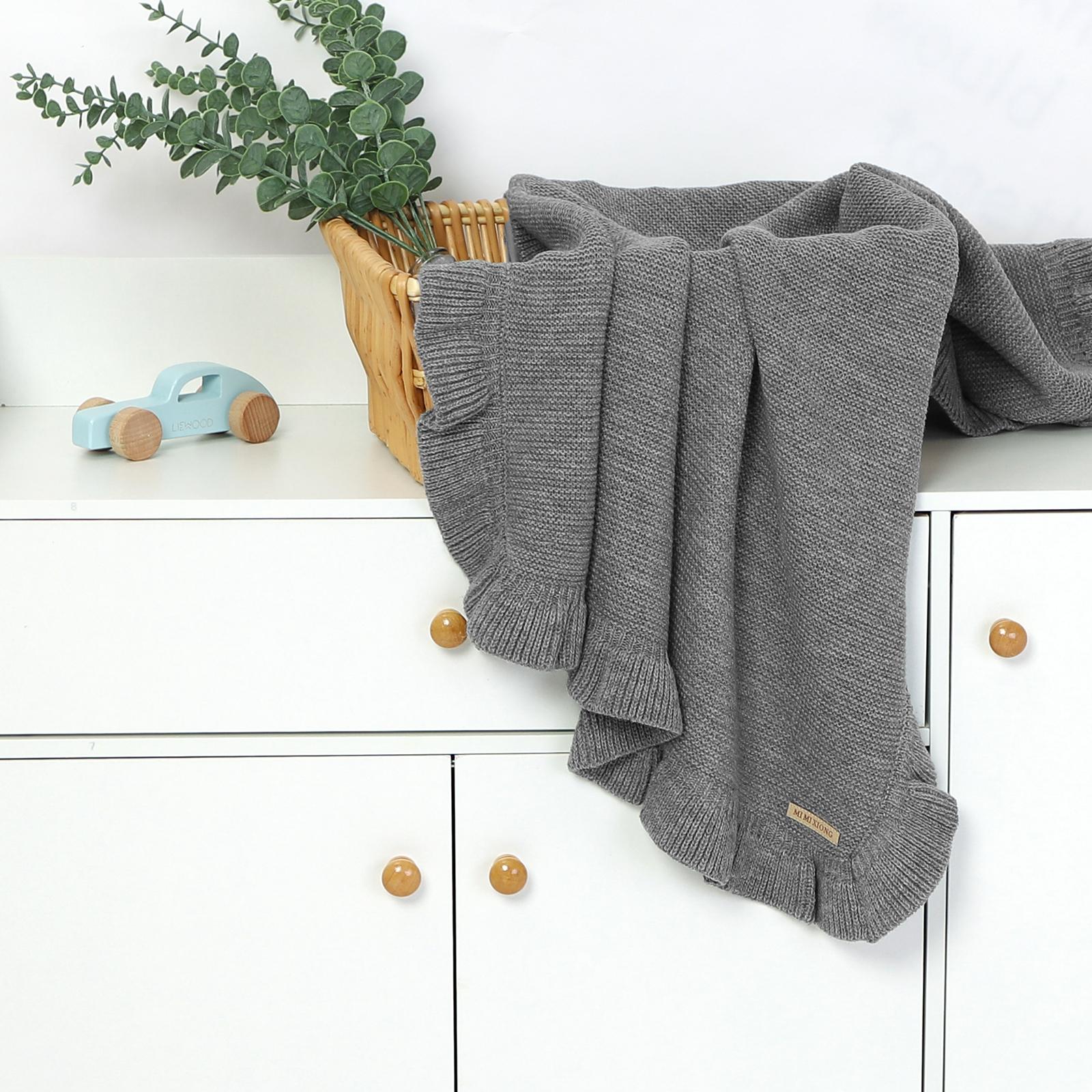 

Вязаный пеленальный одеяло для новорожденных Аксессуары Одеяло с оборками для коляски Постельные принадлежности Покрытие для кроватки младенца 70X90cm серый