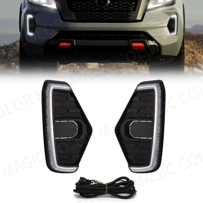 Car LED Daytime Running Light DRL Driving Fog Lamp Fit For Nissan Navara NP300 Frontier Waterproof Turn Signal Yellow NP300C