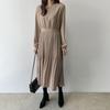 Early Autumn Elegant Lady High Waist Pleated Long Maxi Comfortable Dress Lightweight High Recognition Elegant with Flattering Chic Dress