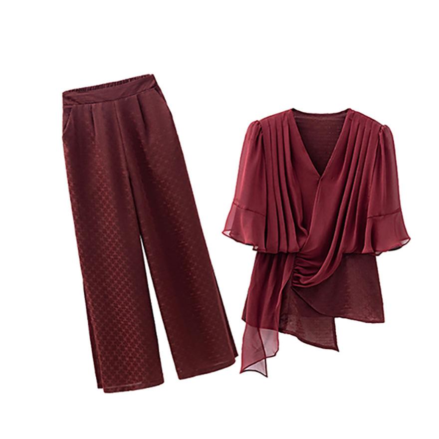 Wide Leg Pants Set Women's Summer Thin Design Sense Two-piece Set Fashion Age-reducing Wedding Clothes