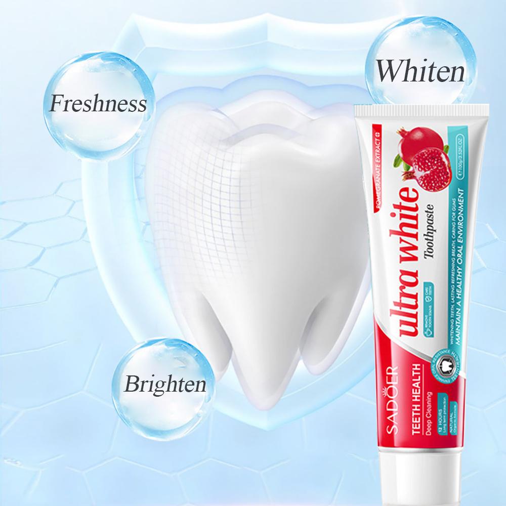 100g SADOER Pomegranate Ultra White Toothpaste - Deep Clean Formula for Brighter Teeth, Fresh Breath, and Basic Oral Care