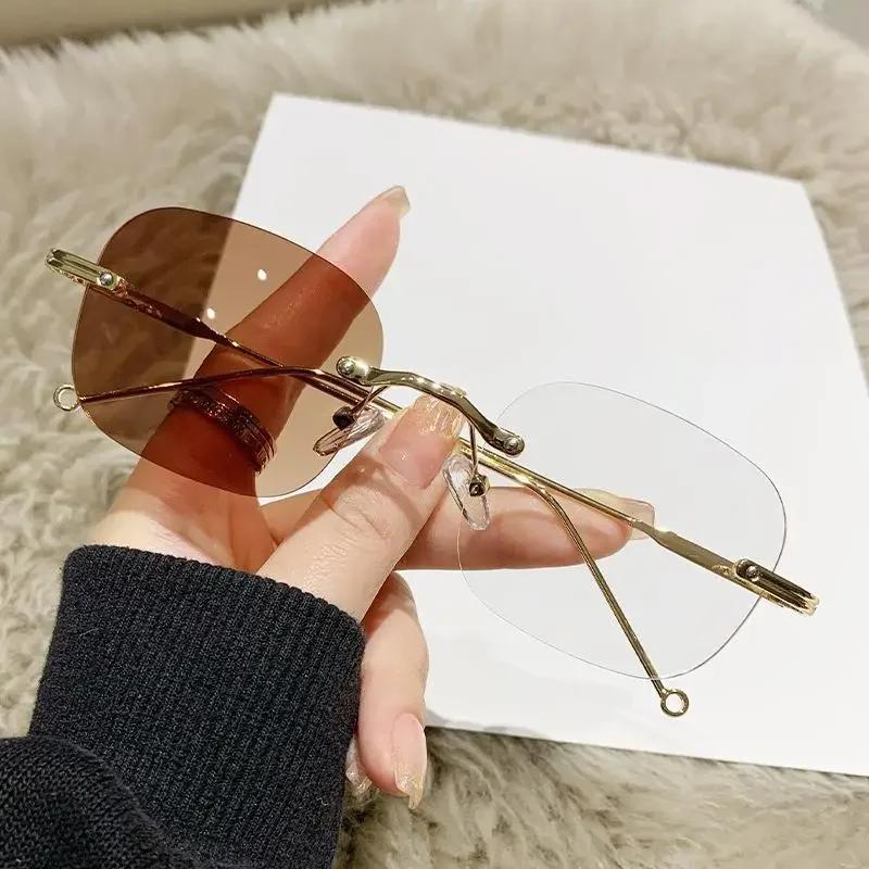 Blaulichtblockierende Brille Photochrome Myopie Brille Rahmenlos Empfindlich Farbwechselnd Augenschutz