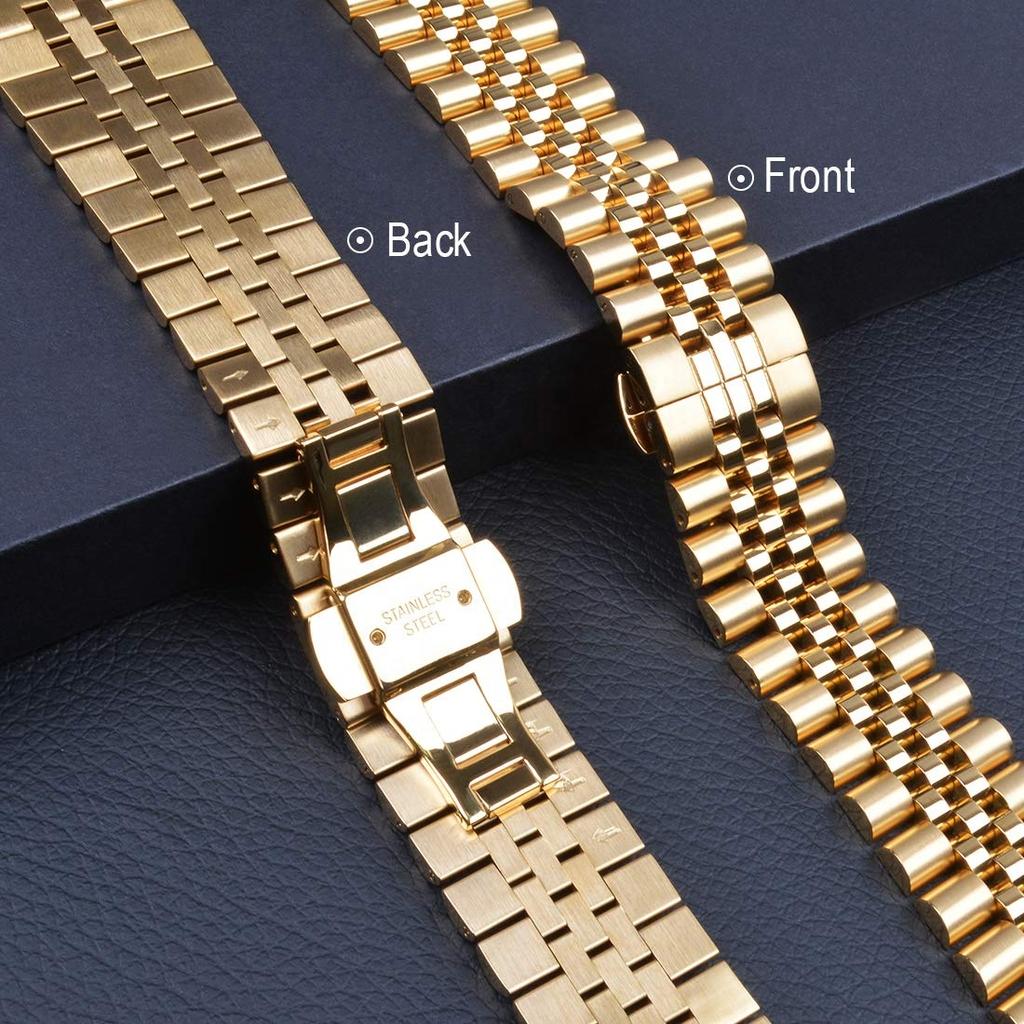 Keepwin 304 Stainless Steel Butterfly Buckle 5 Replacement Adjustable Bracelet Watch Band for Apple IWatch 9 8 Ultra 7 6 5 4 3