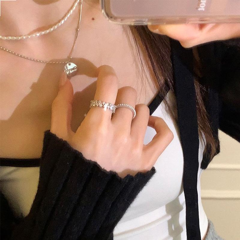 Light Luxury Niche Design Sense, High Sense, Super Flash Full Diamond Zircon Ring, Women'S Open Index Finger Ring, Fashion Personality