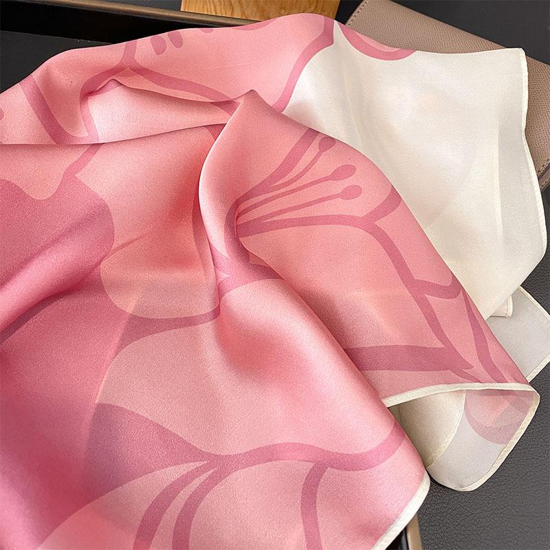 70 Square Scarf Silk Silk Scarf Women's Retro Pink Flower Print Square Scarf Women's Professional Plain Crepe Satin Mulberry Silk Scarf