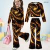 Girls Round Neck Long Sleeve Glitter Swirl Printed Top Flared Pants Two Piece Set