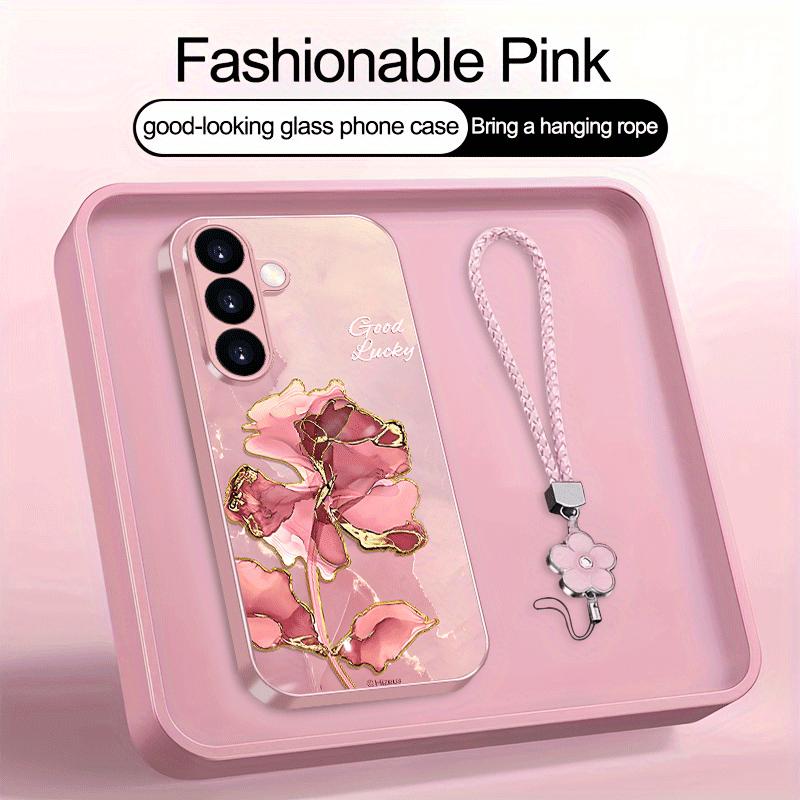 Vergoldetes florales Muster Glas Handyhülle geeignet für Samsung Galaxy S26 S25 S24 S23 S22 S21 S20FE/Ultra/Plus Anti-Drop Rückseite