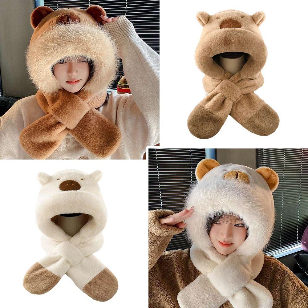 Integrated Ear Protection Windproof Cap Scarf Plush Neck Warm Ski Windproof Hat Winter Beanie Hat Scarf
