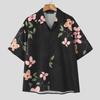 INCERUN Oversized Men Lapel Neck Short Sleeve Floral Print Casual Loose Shirts