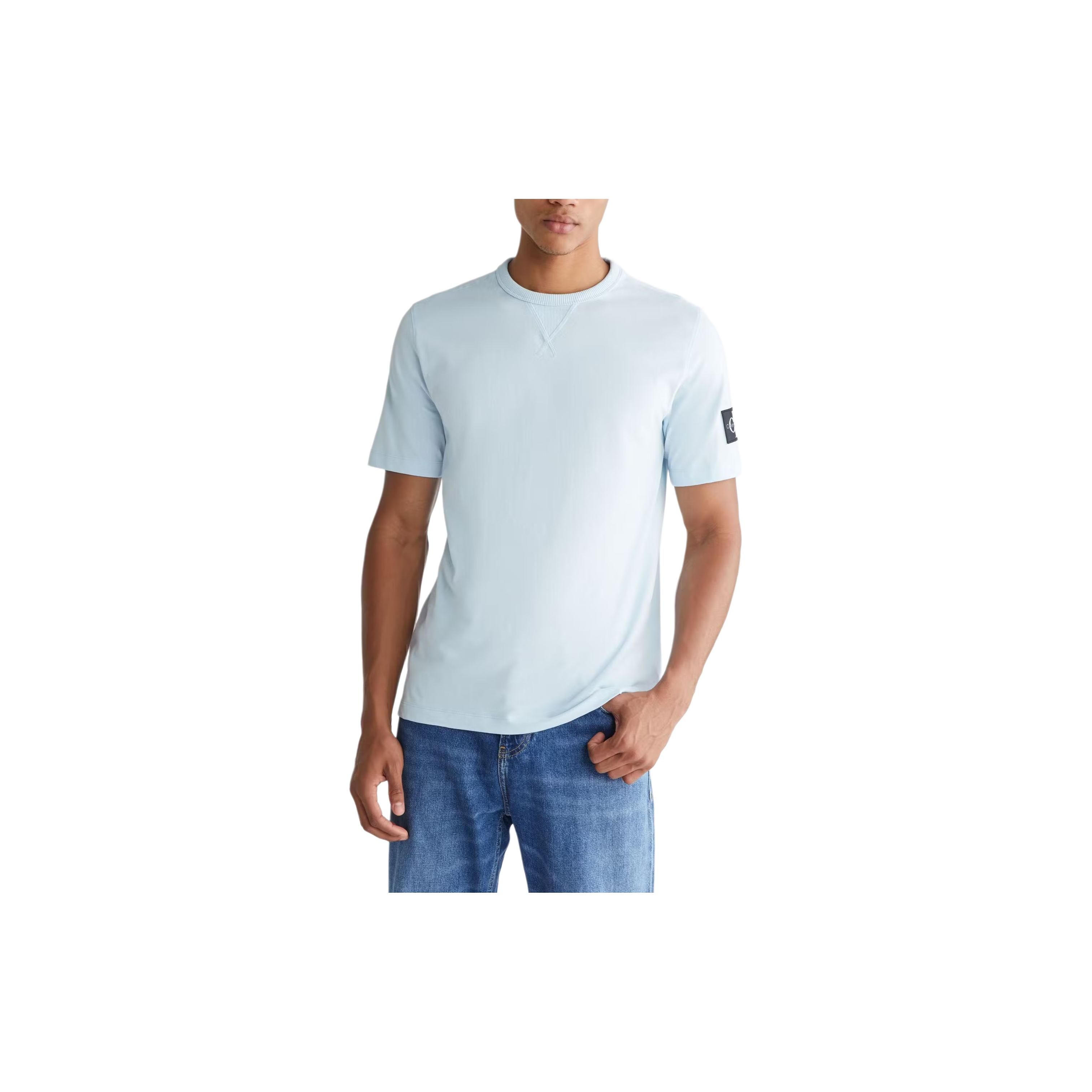 

Calvin Klein Monogram Badge T-Shirt Logo Round Neck Short Sleeve Men Tops Light-Blue J30J323484-CYR S