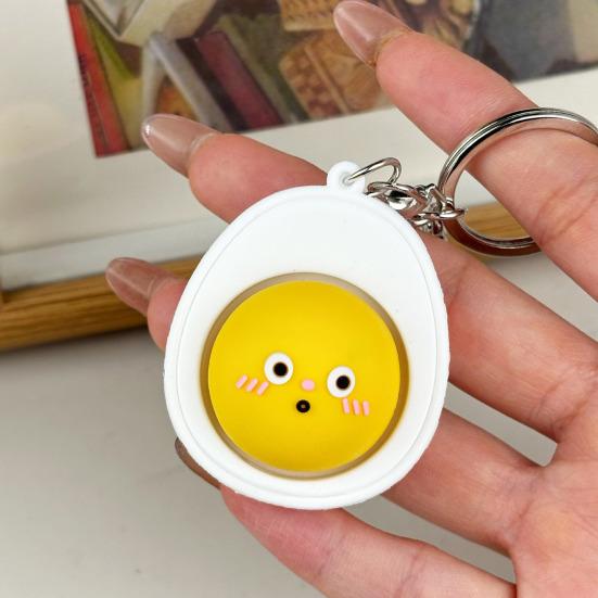Cartoon Egg Yolk Clicker Keychain Half Egg Decompression Button Key Ring Backpack Schoolbag Hanging Decoration Bag Charm Purse Pendant