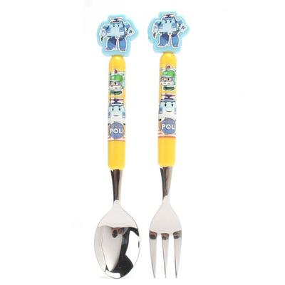 Robocar Poli Mascot Spoon Fork Set Yellow, Yellow, 2 Types (spoon, Fork)