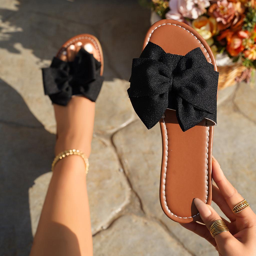 Fashion Women Slippers 2025 New Fashion Platform Sandals Summer Bow Keep Warm Shoes for Women Flat Heel Plus Size Slippers Slides Women
