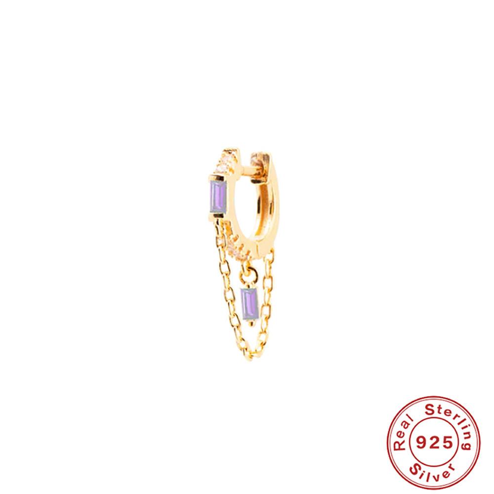 New S925 Sterling Silver Geometric Tassel Chain Square Zircon Pendant Earrings Earrings