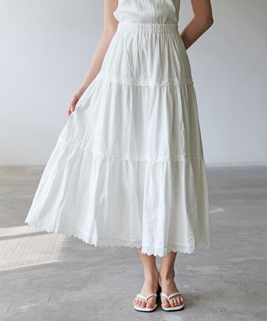 HYFVE Cotton Lace Tiered Long Skirt