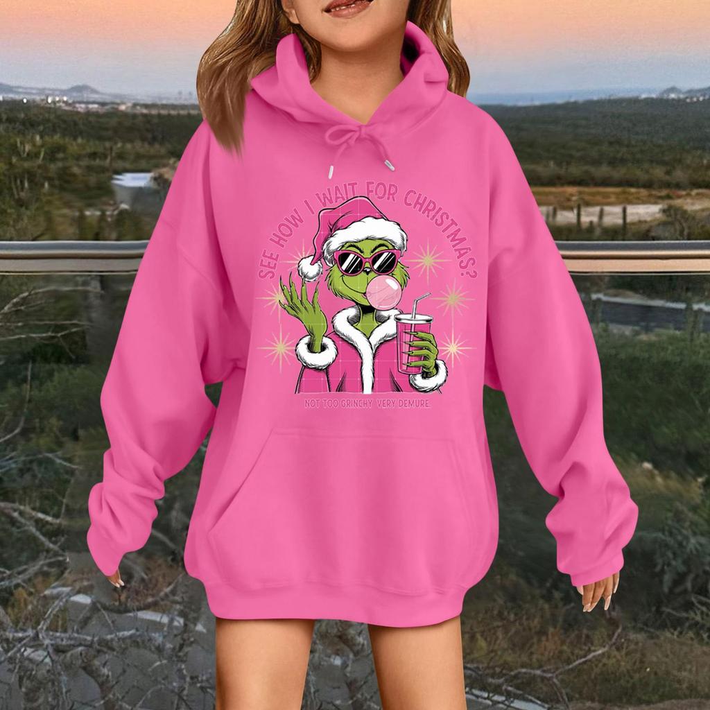 Dětská módní ležérní mikina s dlouhým rukávem, volná, s vánočním potiskem, pulovr s kapucí