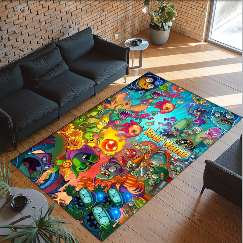 Personalized Crystal Velvet Carpet Custom Name Text,Plants vs. Zombies Anti Slip Area Rug For Home Decoration