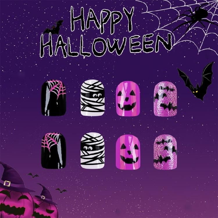 24 Pcs Halloween Artificial Nails Halloween Press On Nails Short Square False Nails Full Cover Stick on Nails