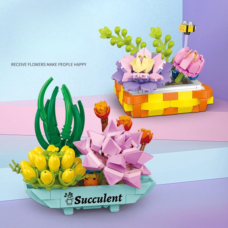 Flowers Succulents Bouquets Building Blocks Plants Succulent 3D Model Decoration DIY Mini Puzzle Assembled Children's Toy