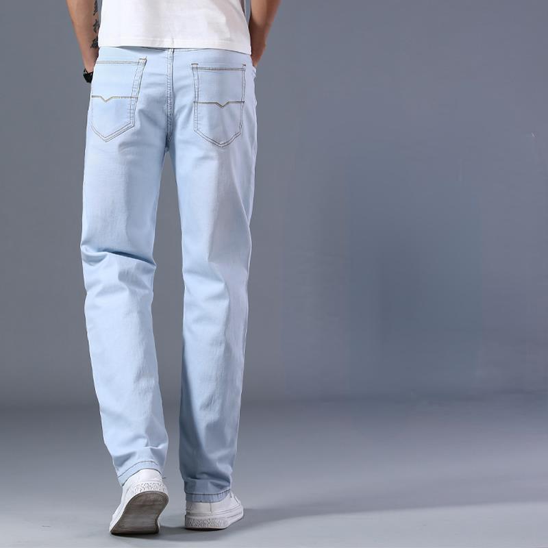 Blugi drepți elastici pentru bărbați, albastru clasic, de afaceri, lejer, mărime mare, 38, pantaloni din denim, pantaloni de marcă