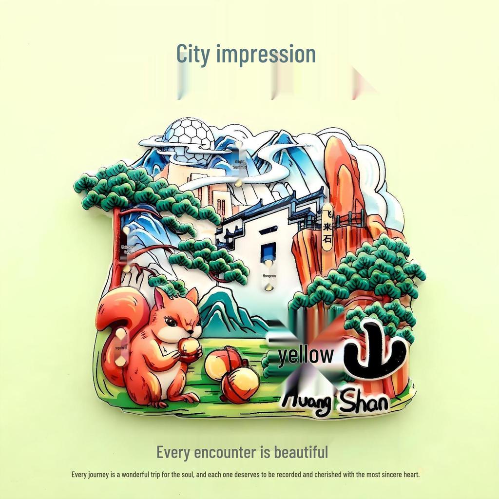 Guochao Cartoon Wahrzeichen Kreatives Souvenir Acryl Kühlschrankmagnet