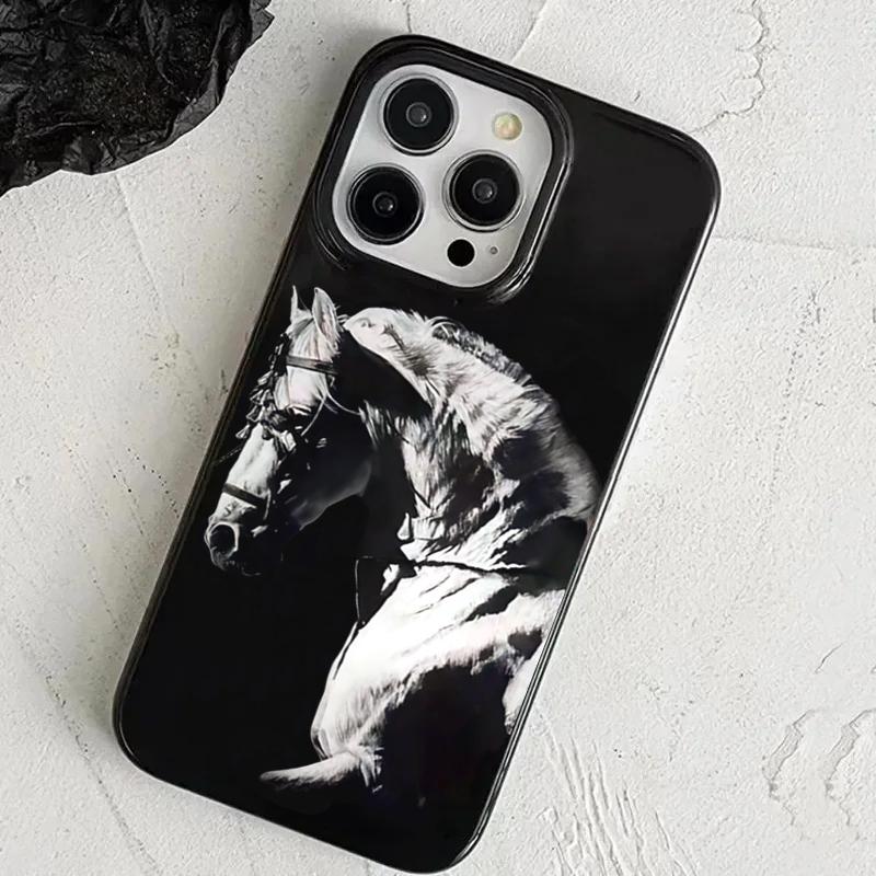 Artistic Black And White Horse Design Phone Case For iPhone 11 12 13 14 15 16 17 Pro Max 16E 17 Air X XR XS Max 7 8 Plus Cover