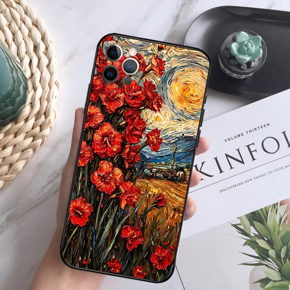 Rural Oil Painting Scenery Phone Case For iPhone 16,15,14,13,12 Mini 11 Pro XR,X,XS,MAX 7,8 Plus Silicone Cover Soft Black