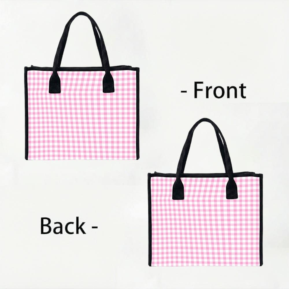 Pink Gingham Tote Bag Casual Large Capacity Handbag for Daily Use