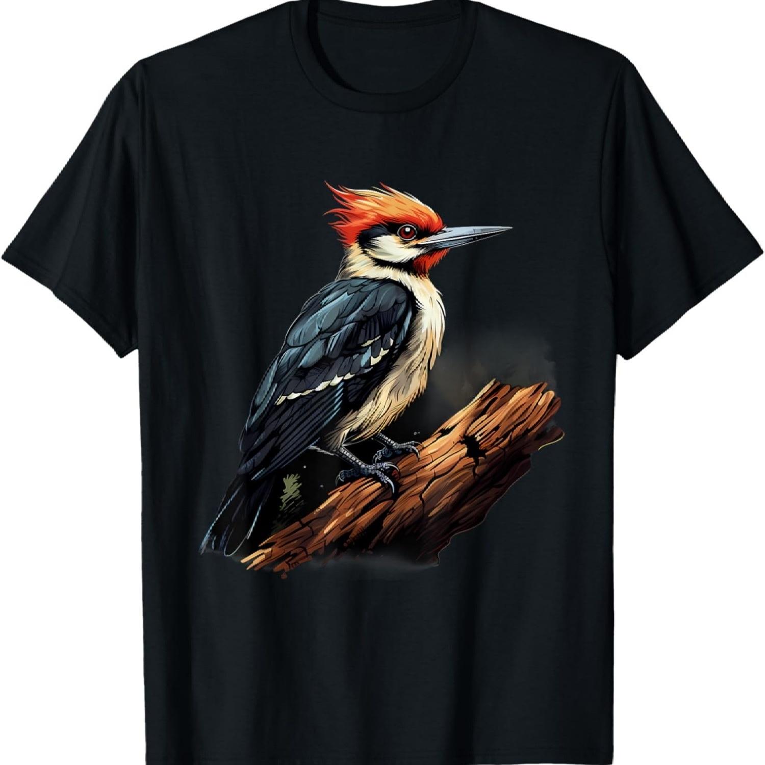 Woodpecker Artwork Nature Wildlife Animal Art Portrait T-Shirt S чёрный