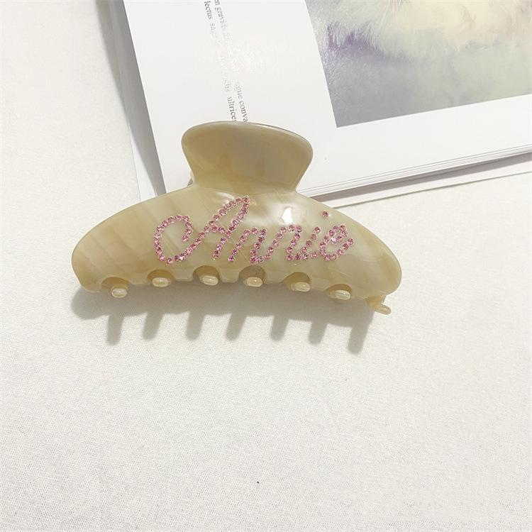 Custom Logo Women Hair Decorative Accessories Catch Hair Large Shark Clip Word Rhinestone Letter Acetic Acid Hair Clips