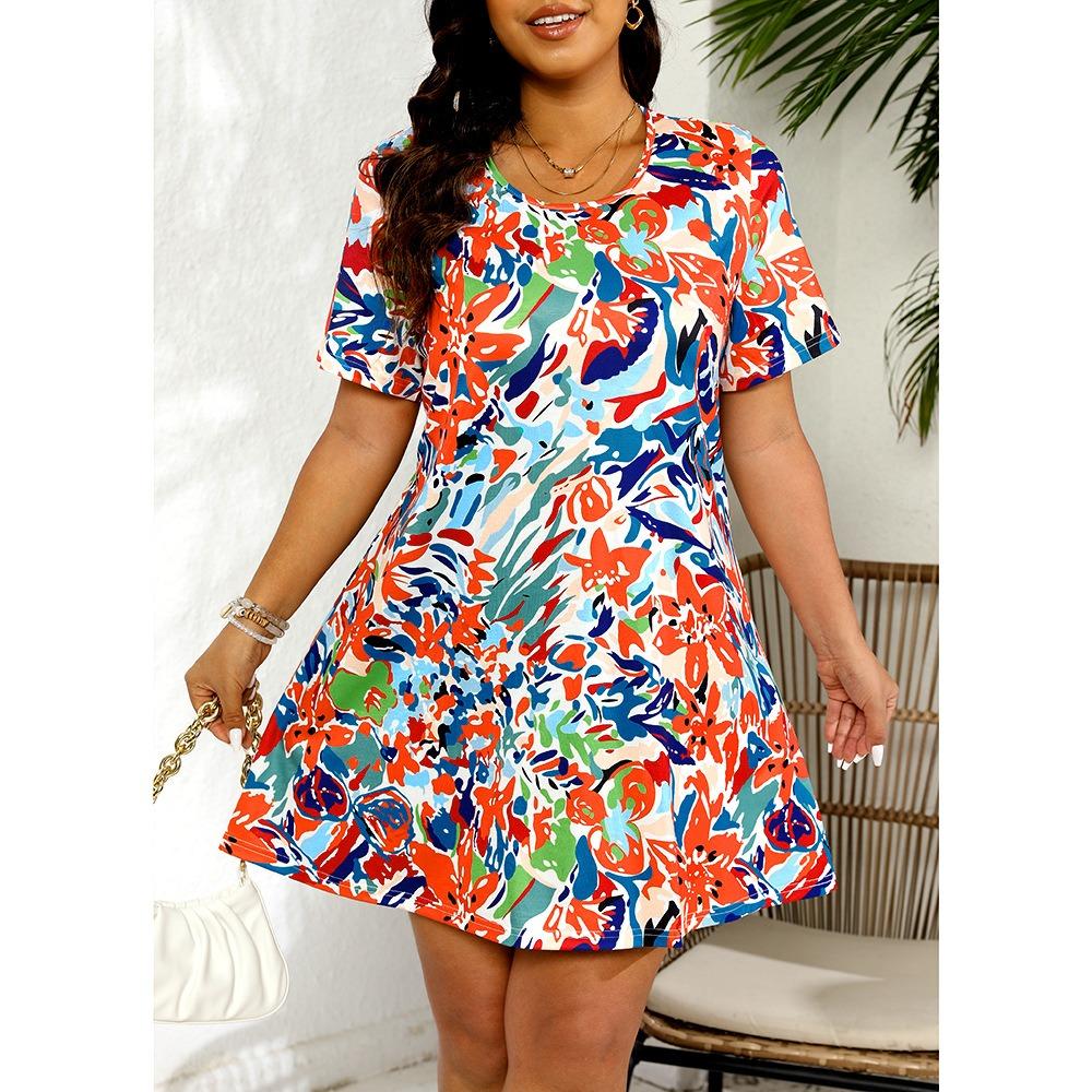 Ladies Long Dresses Women's Dresses New Fashion Printing Round Neck Sleeveless Dress XL-4XL Tops
