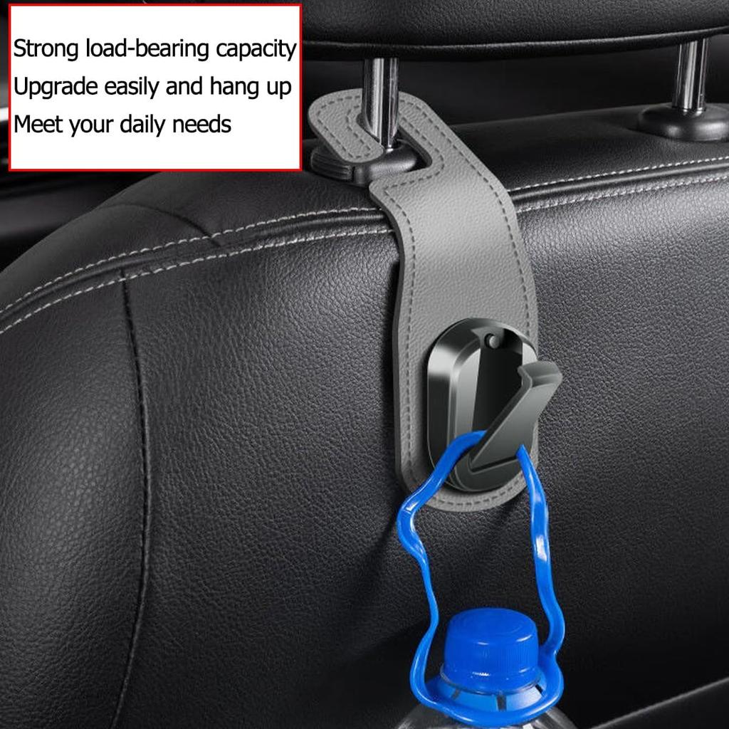 Car Headrest Hooks, 2PCS Leather Vehicle Seat Hangers for Handbag Coat Umbrellas, Multifunctional Automotive Hanging Storage Organizer Accessories,