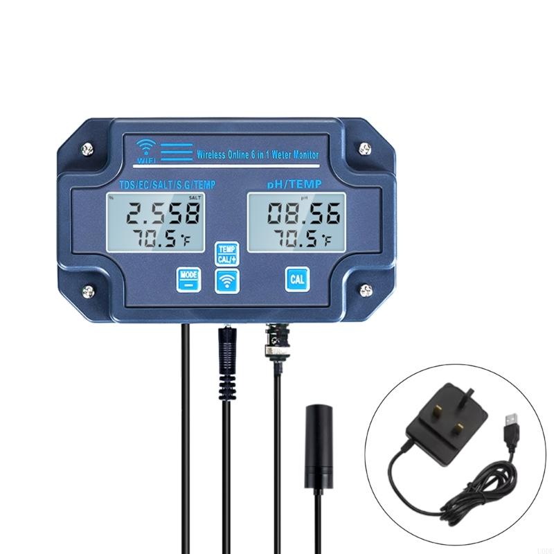 

6 in 1 Digital Water Tester with WiFi Data Transfer Measure Acidity Salinity for Home Farming Laboratory