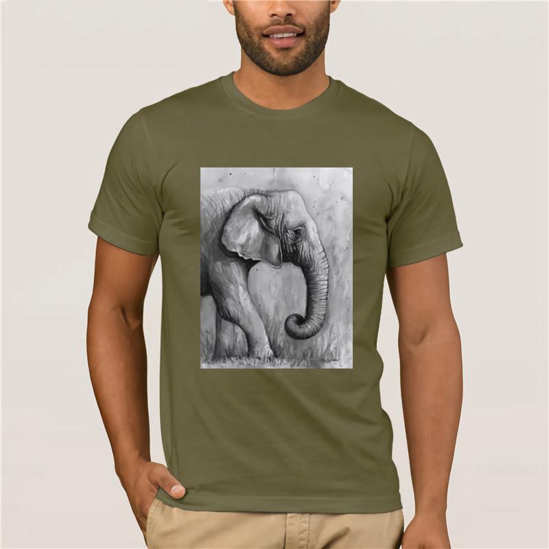 Hot Mens Fun Casual Print Tshirt 2 Elephant Watercolor Olga Shvartsur Transparent Fashion Printed Mens Tshirt Short Sleeve